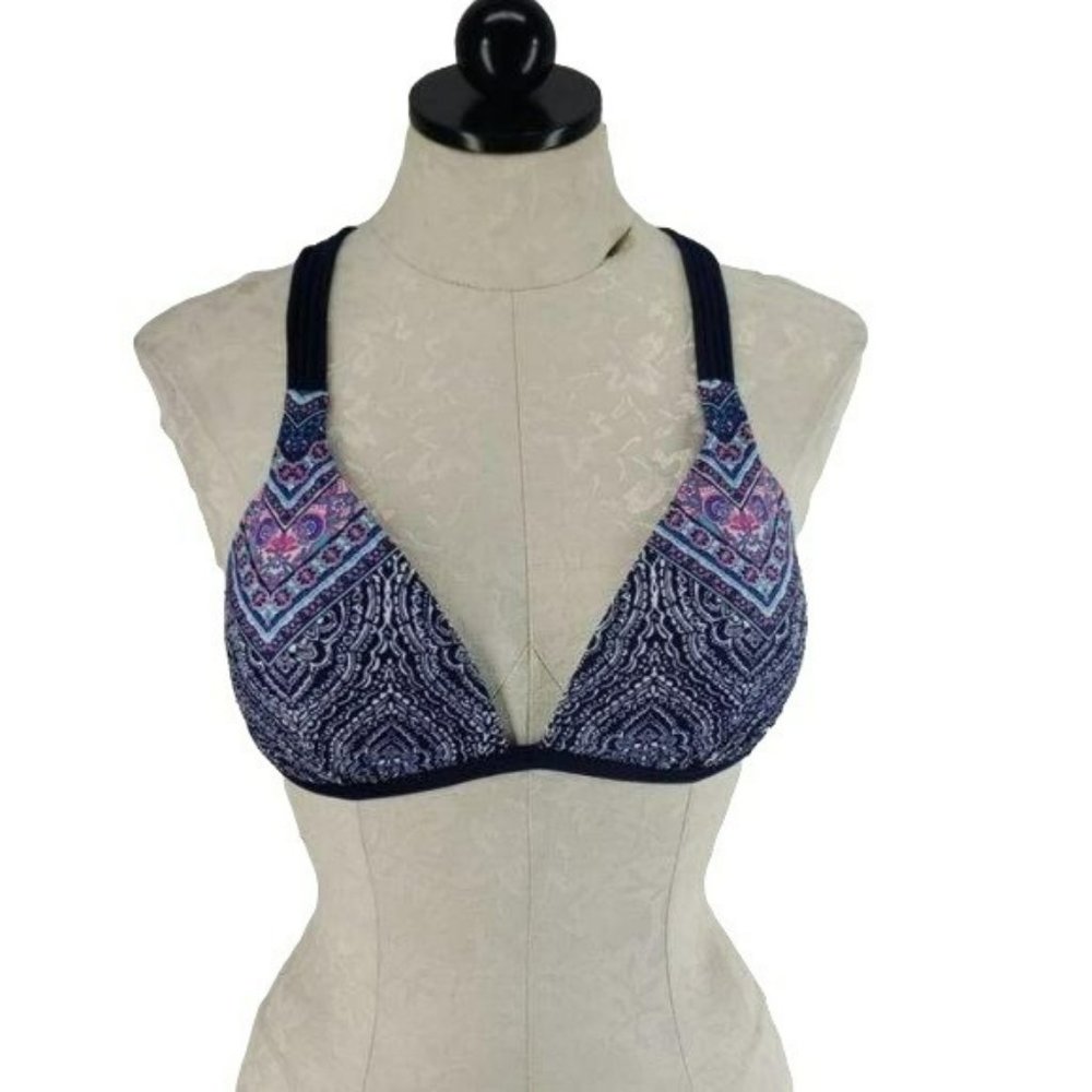 True Craft Women's Criss Cross Aztec Blue Bikini Swim Bathing Suit Top  XL‎